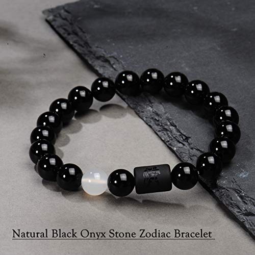 VLINRAS Zodiac Aquarius Bracelet for Men Women Aquarius Gifts Natural Black Onyx Stone Zodiac Charm Bracelet Constellation Horoscope Jewelry