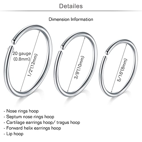 MODRSA 20g Nose Rings Studs L Shape Nose Screw Stainless Steel Nose Rings Hoop Diamond Heart Hypoallergenic Nostril Nose Piercing Jewelry for Women Men Silver Rose Gold Black Rainbow