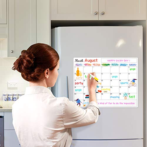 Dry Erase Fridge Magnetic Calendar - White Board Magnetic Calendar for Refrigerator Wall Home Kitchen Decor, 15"x 11.5", Grocery List Magnet Pad for Fridge