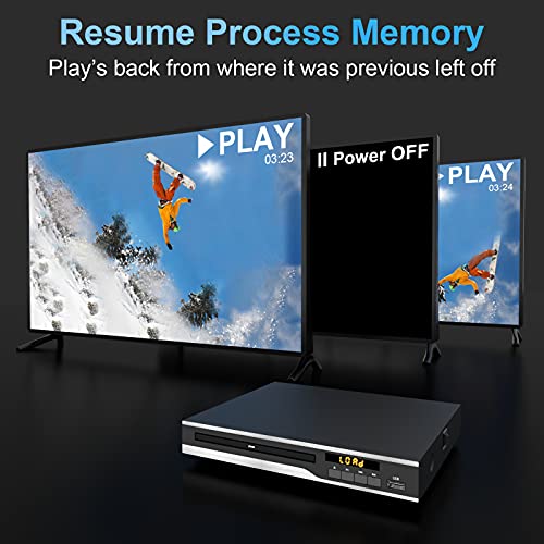 DVD Player for TV, Region Free DVD Players for CD/DVD's,Compact DVD Player Supports NTSC/PAL System with AV Stable Outputs/USB 128G Input, Contains Remote Control&AV Cable for Any Tv's