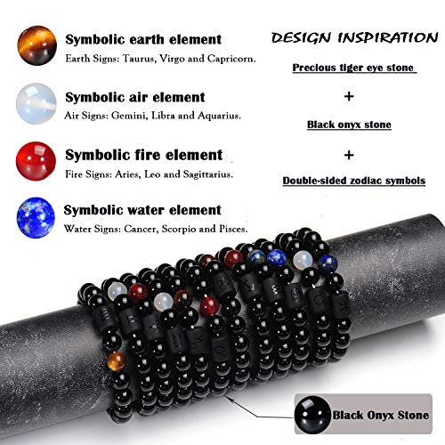 VLINRAS Zodiac Aquarius Bracelet for Men Women Aquarius Gifts Natural Black Onyx Stone Zodiac Charm Bracelet Constellation Horoscope Jewelry