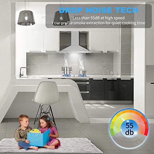 Range Hood, Range Hoods 30 inch Stainless Steel, 450 CFM Kitchen Hood with LED Light Baffle Filters, 3 Speed Exhaust Fan, Tieasy