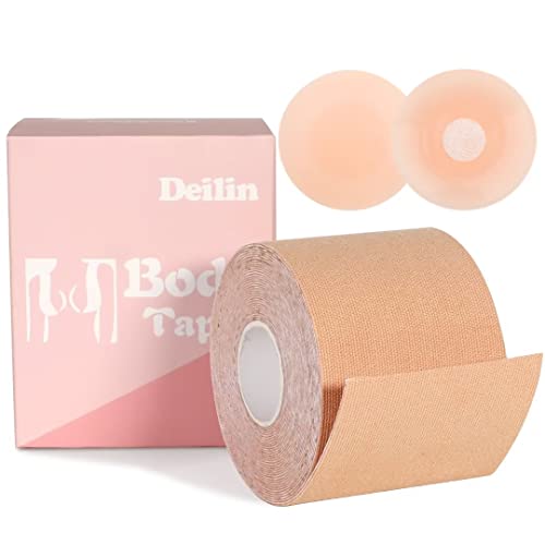 Deilin Bob Tape Breast Lift Tape, 2 Pcs Petal Nipple Cover,Provide Lifting & Push Up Strong Tape Fit for Any Tpye of Clothing and A-E Cup