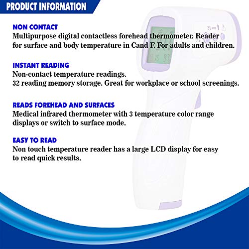 Thermometer for Adults, Non-Contact Forehead Infrared Thermometer and Fever Alarm for Adult and Baby, Touchless Thermometer Forehead Adult with Digital LCD Display for Face, Ear, Body