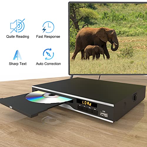 DVD Player for TV, Region Free DVD Players for CD/DVD's,Compact DVD Player Supports NTSC/PAL System with AV Stable Outputs/USB 128G Input, Contains Remote Control&AV Cable for Any Tv's