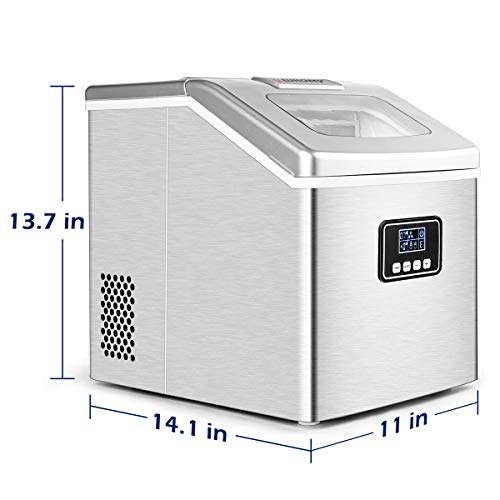 Euhomy Ice Maker Machine Countertop, 40Lbs/24H Portable Compact Ice Cube Maker, With Ice Scoop & Basket, Perfect For Home/Kitchen/Office/Bar (Sliver)