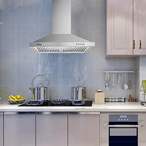 Range Hood, Range Hoods 30 inch Stainless Steel, 450 CFM Kitchen Hood with LED Light Baffle Filters, 3 Speed Exhaust Fan, Tieasy