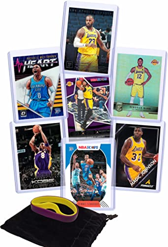 Los Angeles Lakers Cards: Lebron James, Anthony Davis, Kyle Kuzma, Kobe Bryant, Danny Green, Dwight Howard ASSORTED Trading Cards and Wristbands Bundle