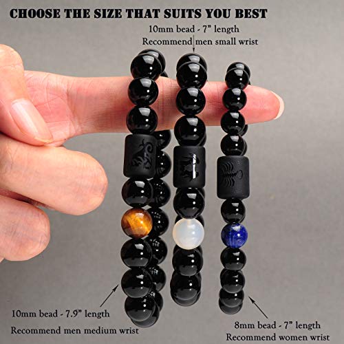 VLINRAS Zodiac Aquarius Bracelet for Men Women Aquarius Gifts Natural Black Onyx Stone Zodiac Charm Bracelet Constellation Horoscope Jewelry
