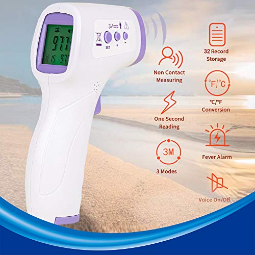 Thermometer for Adults, Non-Contact Forehead Infrared Thermometer and Fever Alarm for Adult and Baby, Touchless Thermometer Forehead Adult with Digital LCD Display for Face, Ear, Body