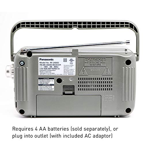 Panasonic Portable AM / FM Radio, Battery Operated Analog Radio, AC Powered, Silver (RF-2400D)