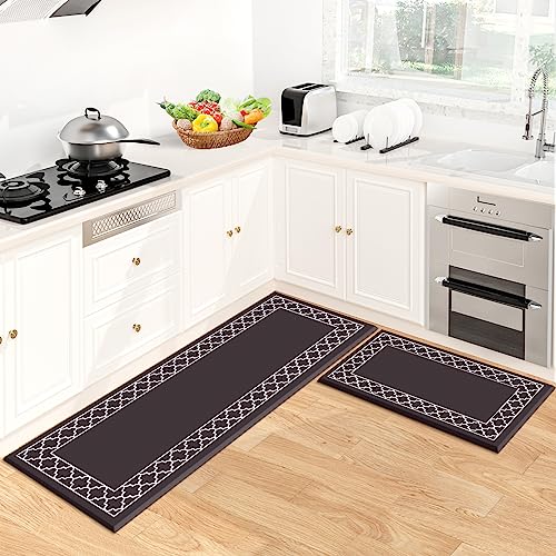 LuxStep Kitchen Mat Set of 2 Anti Fatigue Mat, Non Slip Kitchen Rugs and Mats Waterproof Memory Foam Kitchen Rug, Standing Desk Mat Floor Mats for House,Sink,Office,Kitchen (Chocolate)