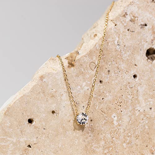 PAVOI 14K Gold Plated Swarovski Crystal Solitaire 1.5 Carat (7.3mm) CZ Dainty Choker Necklace | Rose Gold Necklaces for Women