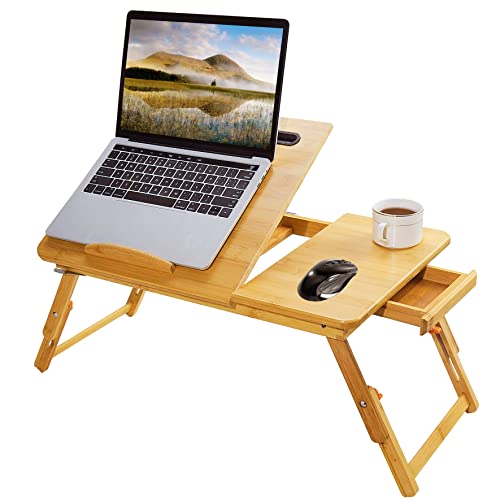 Laptop Bed Tray Multi Tasking Bamboo Lap Desk, Folding TV Tray Table, Smartphone Tablet Lap Tray for Homework Study Reading Eating Food Tray Table