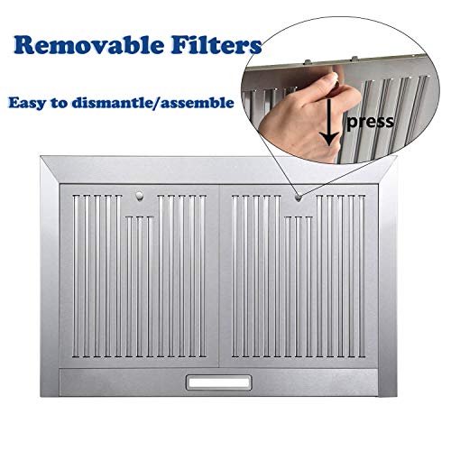 Range Hood, Range Hoods 30 inch Stainless Steel, 450 CFM Kitchen Hood with LED Light Baffle Filters, 3 Speed Exhaust Fan, Tieasy