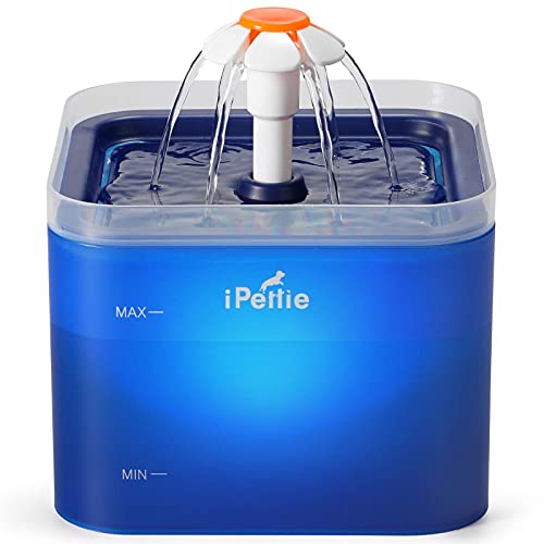 iPettie Cat Water Fountain with LED Light, 67oz/2.0L, Ultra Quiet Cat Drinking Fountain with Filter, Automatic Pet Water Fountain for Cats and Small Dogs, Blue