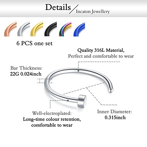 Incaton Nose Ring, 17PCS 316L Surgical Stainless Steel Body Jewelry Piercing Nose Hoop Ring and L-Shape Ring