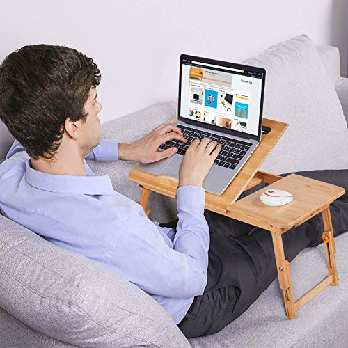 Laptop Bed Tray Multi Tasking Bamboo Lap Desk, Folding TV Tray Table, Smartphone Tablet Lap Tray for Homework Study Reading Eating Food Tray Table