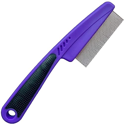 Yumflan Flea Comb with Rubber Handle, Flea and Tick Comb for Dogs & Cats, Fine Tooth Dog Comb for Grooming (Purple)