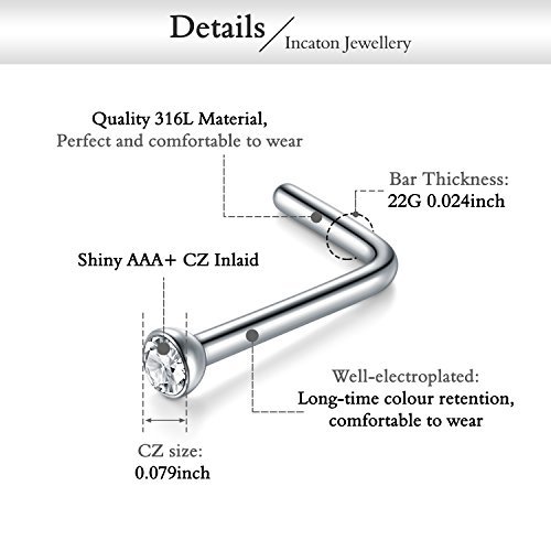 Incaton Nose Ring, 17PCS 316L Surgical Stainless Steel Body Jewelry Piercing Nose Hoop Ring and L-Shape Ring