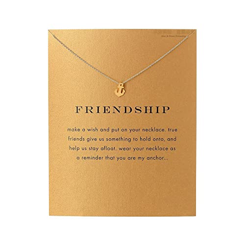LANG XUAN Friendship Anchor Compass Necklace Good Luck Elephant Pendant Chain Necklace with Message Card Gift Card