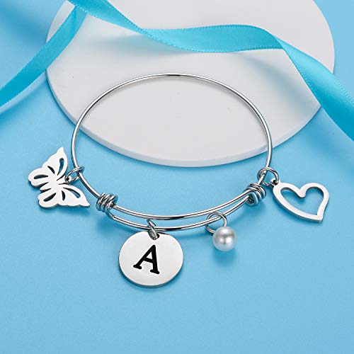 malyunin Initial Bracelet Charm Bracelets Heart Butterfly 26 Letters Alphabet Bracelet for Women Girls Letter Bracelet Personalized Jewelry (A)