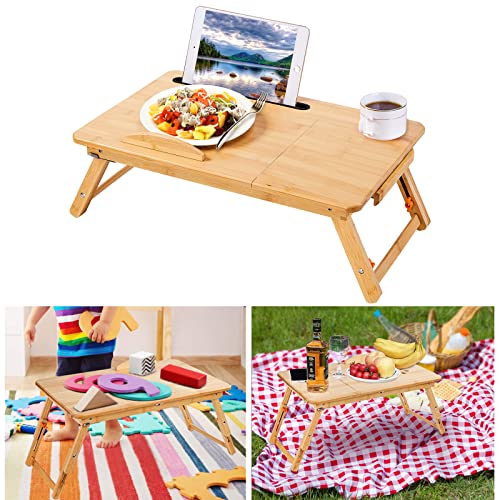 Laptop Bed Tray Multi Tasking Bamboo Lap Desk, Folding TV Tray Table, Smartphone Tablet Lap Tray for Homework Study Reading Eating Food Tray Table