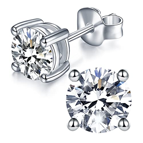 IMOLOVE Moissanite Stud Earrings with 0.6ct-3ct DEF Color Round Cut Lab Created Diamond Earrings in Sterling Silver with 18K White Gold Plated for Women Men-2