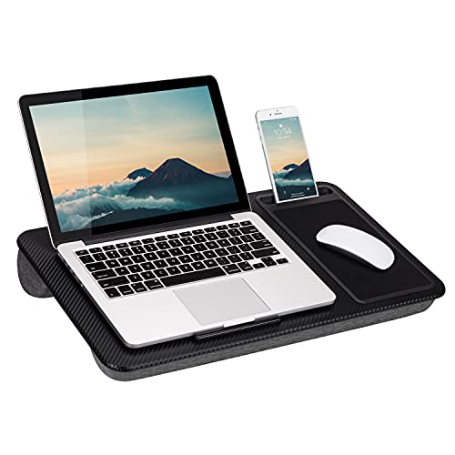 LapGear Home Office Lap Desk with Device Ledge, Mouse Pad, and Phone Holder - Black Carbon - Fits Up to 15.6 Inch Laptops - Style No. 91588