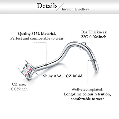 Incaton Nose Ring, 17PCS 316L Surgical Stainless Steel Body Jewelry Piercing Nose Hoop Ring and L-Shape Ring