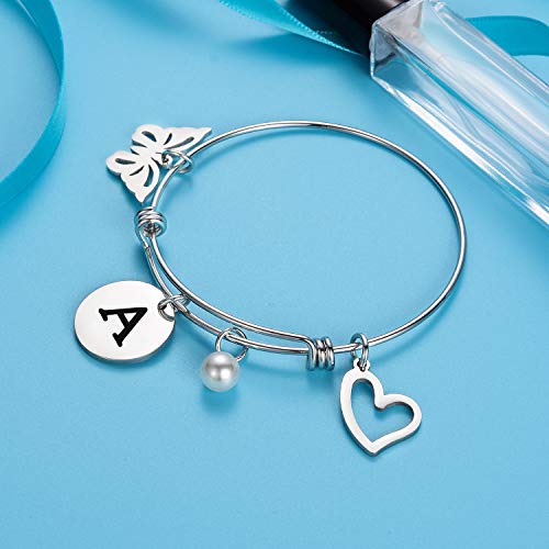 malyunin Initial Bracelet Charm Bracelets Heart Butterfly 26 Letters Alphabet Bracelet for Women Girls Letter Bracelet Personalized Jewelry (A)