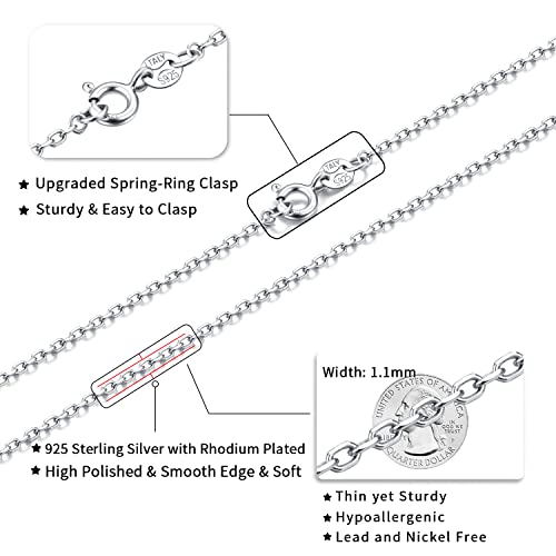Jewlpire 925 Sterling Silver Chain Necklace Chain for Women Girls 1.1mm Cable Chain Necklace Upgraded Spring-Ring Clasp - Thin & Sturdy - Italian Quality 18 Inch
