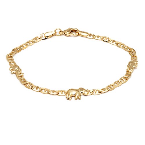 Barzel 18K Gold Plated Flat Marina Elephant Anklet, 10 Inches