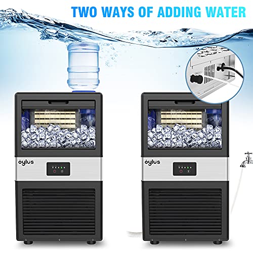 OYLUS Commercial Ice Maker Machine, 70lbs/24H Stainless Steel Freestanding Ice Machine With 17LBS Ice Storage Capacity, 32 Ice Cubes Within One Cycle Of 11-20 Mins For Home Party, Bar, Cafe and Office