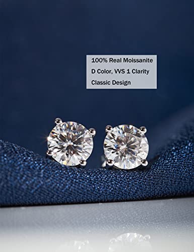 IMOLOVE Moissanite Stud Earrings with 0.6ct-3ct DEF Color Round Cut Lab Created Diamond Earrings in Sterling Silver with 18K White Gold Plated for Women Men-2