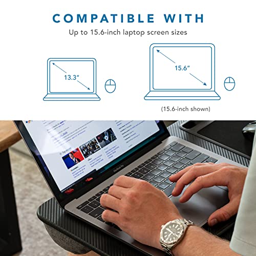 LapGear Home Office Lap Desk with Device Ledge, Mouse Pad, and Phone Holder - Black Carbon - Fits Up to 15.6 Inch Laptops - Style No. 91588