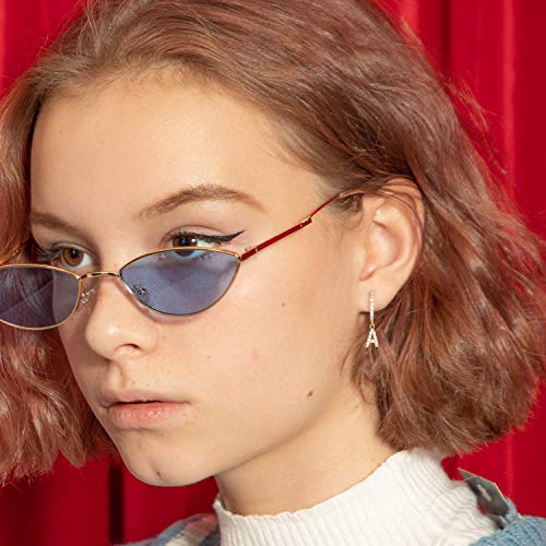 Ldurian Initial Dangle Hoops, Glitter Huggie Earrings, Tiny Charm Earrings, For Pierced Ears, 14K Gold Plated, Minimal Jewelry Women Men (with Letter A Charm)