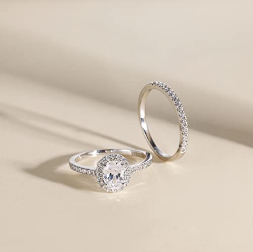 EAMTI 1.25CT 925 Sterling Silver Cubic Zirconia Bridal Rings Sets Oval Cut CZ Engagement Rings Wedding Band for Women Size 10