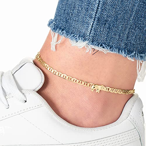 Barzel 18K Gold Plated Flat Marina Elephant Anklet, 10 Inches