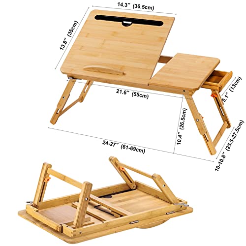 Laptop Bed Tray Multi Tasking Bamboo Lap Desk, Folding TV Tray Table, Smartphone Tablet Lap Tray for Homework Study Reading Eating Food Tray Table
