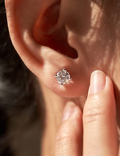 IMOLOVE Moissanite Stud Earrings with 0.6ct-3ct DEF Color Round Cut Lab Created Diamond Earrings in Sterling Silver with 18K White Gold Plated for Women Men-2