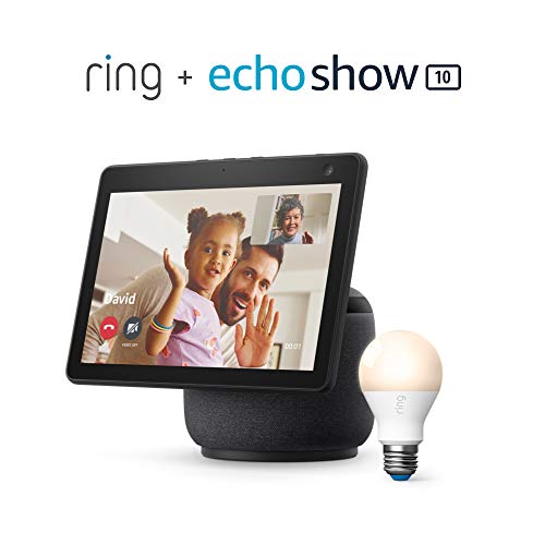Ring A19 Smart LED Bulb, White, bundle with All-new Echo Show 10 (3rd Gen) - Charcoal