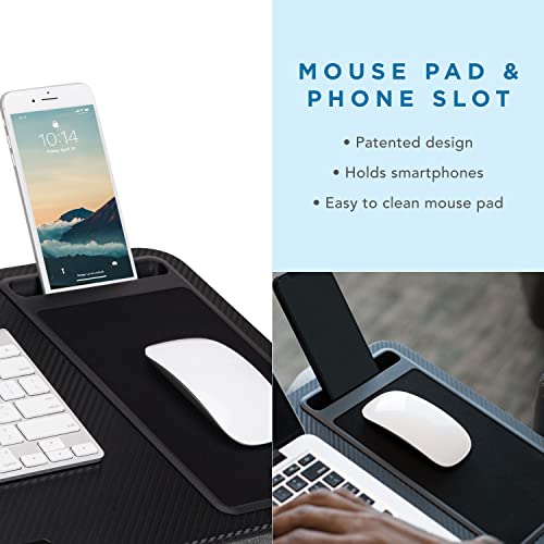 LapGear Home Office Lap Desk with Device Ledge, Mouse Pad, and Phone Holder - Black Carbon - Fits Up to 15.6 Inch Laptops - Style No. 91588