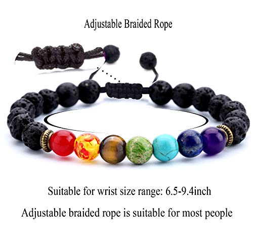 Hamoery Men Women 8mm Lava Rock Beads Chakra Bracelet Braided Rope Natural Stone Yoga Bracelet Bangle(Lava Chakra)