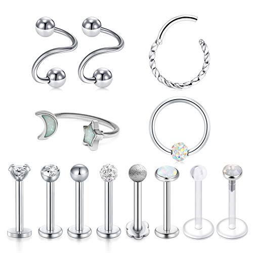 Briana Williams 16G Tragus Earrings Studs Surgical Steel Helix Cartilage Daith Rook Earring Barbell Lip Rings Piercing Jewelry for Women Men