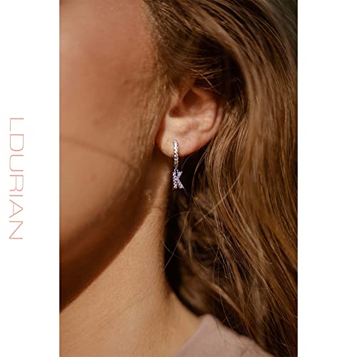 Ldurian Initial Dangle Hoops, Glitter Huggie Earrings, Tiny Charm Earrings, For Pierced Ears, 14K Gold Plated, Minimal Jewelry Women Men (with Letter A Charm)