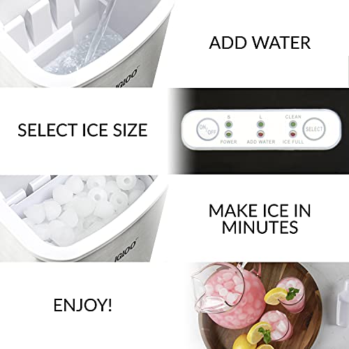 Igloo Automatic Self-Cleaning Portable Electric Countertop Ice Maker Machine With Handle, 26 Pounds in 24 Hours, 9 Ice Cubes Ready in 7 minutes, With Ice Scoop and Basket, Stainless Steel