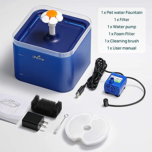 iPettie Cat Water Fountain with LED Light, 67oz/2.0L, Ultra Quiet Cat Drinking Fountain with Filter, Automatic Pet Water Fountain for Cats and Small Dogs, Blue