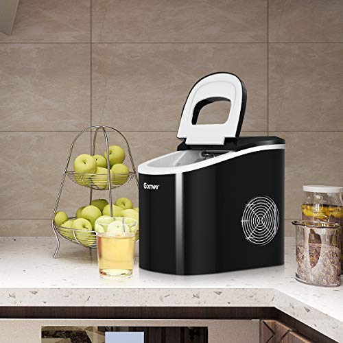 COSTWAY Ice Maker Countertop, 26LBS/24H Portable and Compact Ice Machine, Ice Cubes Ready in 6 Mins, Electric High Efficiency Express Clear Operation Control Panel with Ice Scoop (Black)