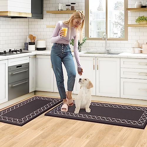 LuxStep Kitchen Mat Set of 2 Anti Fatigue Mat, Non Slip Kitchen Rugs and Mats Waterproof Memory Foam Kitchen Rug, Standing Desk Mat Floor Mats for House,Sink,Office,Kitchen (Chocolate)